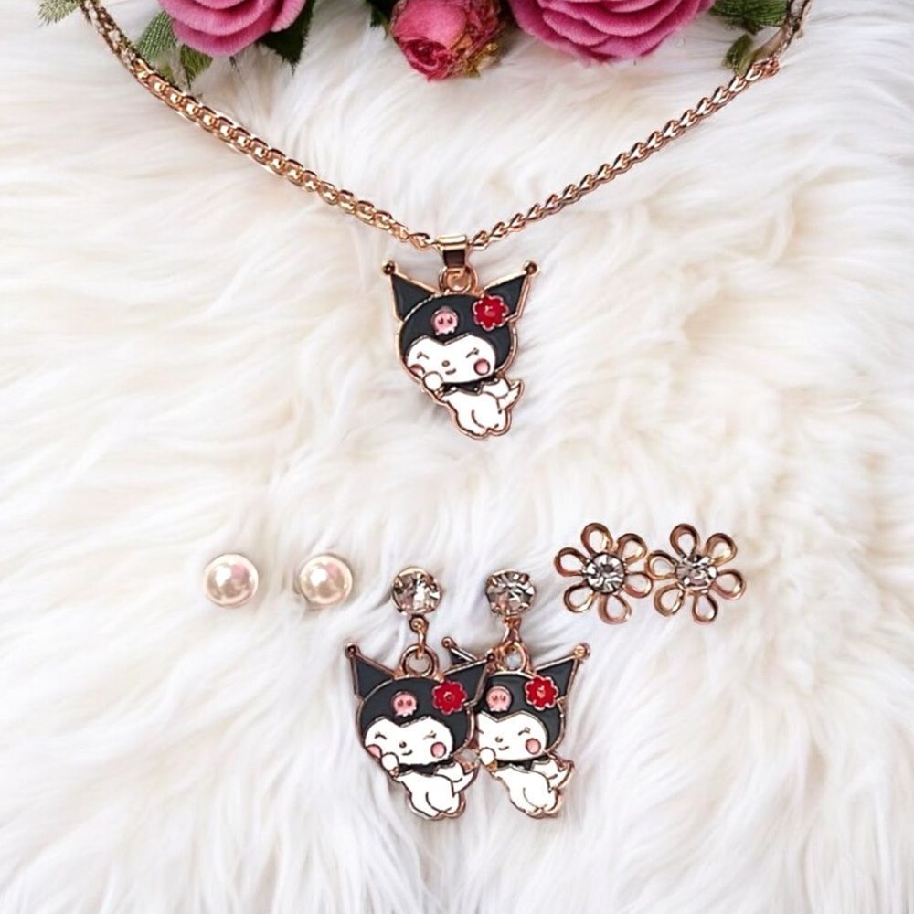 Super Cute Kuromi Necklace And Earrings Set